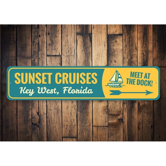 Sunset Cruises Key West Novelty Decor, Metal Wall Sign - 4x18 Inches