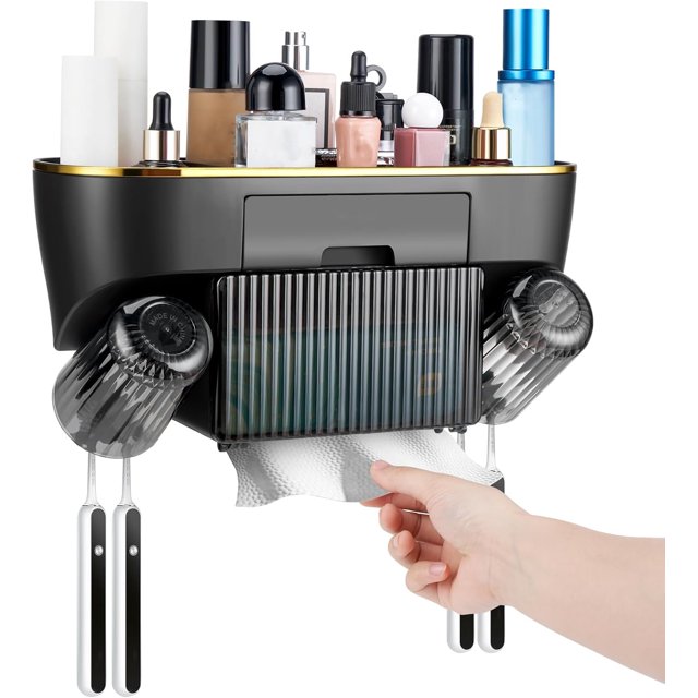Estante Para Almacenamiento de Cepillos de Dientes Montado en La Pared, Dispensador de Pasta de Dientes Con Vaso Para Enjuague Bucal, Estante de Pared Para Lavabo de Baño