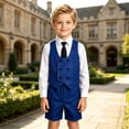thumbnail image 2 of WhouRiu Boys School Uniforms Outfits Kids Vest Shorts And Bow Tie Sets Casual Summer Daily Clothes, 2 of 4
