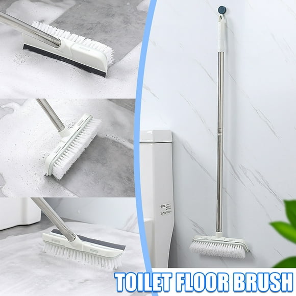 TopLLC Floor Scrub Brush with Long Handle, 2 in 1 Stiff Bristle Cleaning Scrub Brush with Squeegee, Heavy Duty Shower Scrubber Brush Tile Grout Cleaning Tool for Bathroom Kitchen Deck Pool Patio