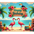 thumbnail image 4 of Tropical Theme Happy Birthday Flamingo Banner Colorful Flowers Palm Trees for Birthday Party Beach Party Outdoor Celebration, 4 of 6