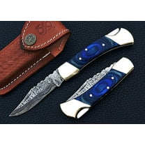 Smart & Sharp Custom Handmade Damascus Steel Folding Knife/Pocket Knife AR-17395 (Blue Colored Wood)