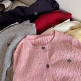 thumbnail image 6 of Girls Cable Knit Cardigan Letter Embroidery Sweater Uniform Button Knit Kids Texture Jacket Long Sleeve Tops Outwear Coverups, 6 of 8
