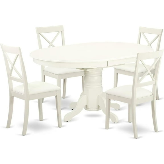 FurniFact White 5 Pc Kitchen Table Chairs Set of 4, Solid Wood Breakfast Nook