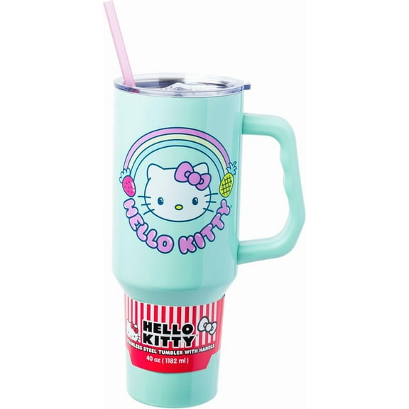 Hello Kitty Stainless Steel Tumbler with Handle and Straw, 40 oz, Sanrio Design