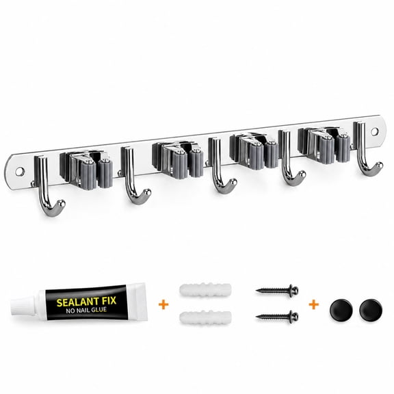 QOPR Broom Hook Holder Wall Mount Mop Organizer Holder Stainless Steel Storage Hook Kitchen Bathroom Organization