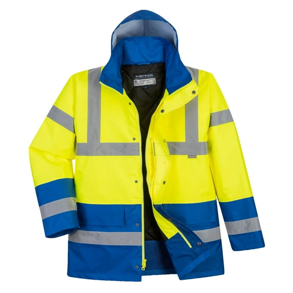 Portwest US466 Men's Hi-Vis Contrast Waterproof Traffic Jacket Yellow/Royal, Small