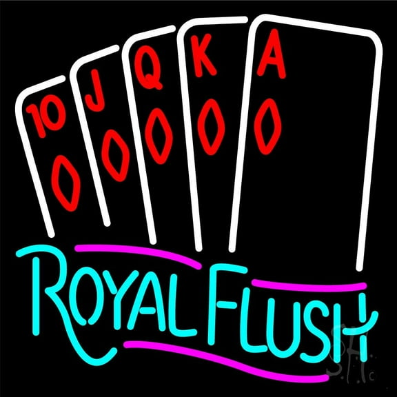 Royal Flush Poker LED Neon Sign 24 x 24 - inches, Black Square Cut Acrylic Backing, with Dimmer - Bright and Premium built indoor LED Neon Sign for wall décor, arcarde, and storefront.