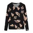 thumbnail image 4 of Blusa de camiseta estampada de manga larga cómoda con cuello en V informal a la moda para mujer Pompotops  FGAJ7367, 4 of 4