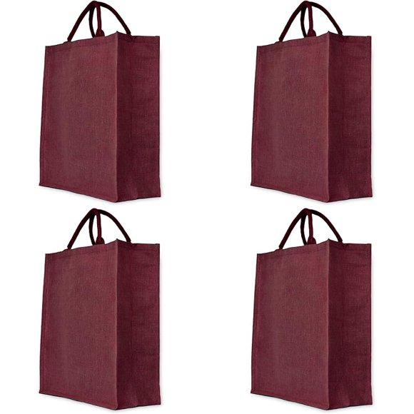JUCOBEE Deep Red color Juco Tote Bag – Reusable & Chic Gift Bag for Weddings, Shopping, Grocery, and Beach Days – 18" x 16" x 7"