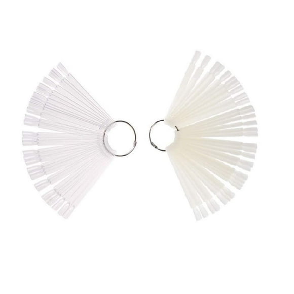 100 Tips White and Transparent Plastic Polish Board Nail Art Display Practice Sticks Wheel with Metal Split Ring Holder