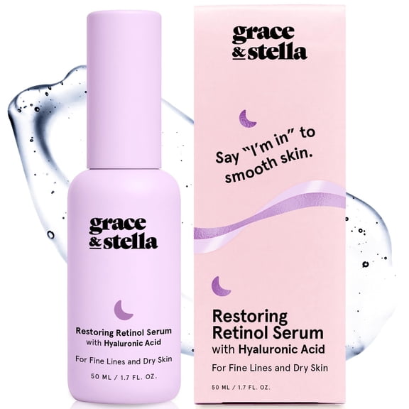 Grace & Stella Retinol Face Serum with Hyaluronic Acid, Smoothing Anti-Aging Treatment for Fine Lines & Wrinkles, For All Skin Types, 50 ml (1.7 fl oz)