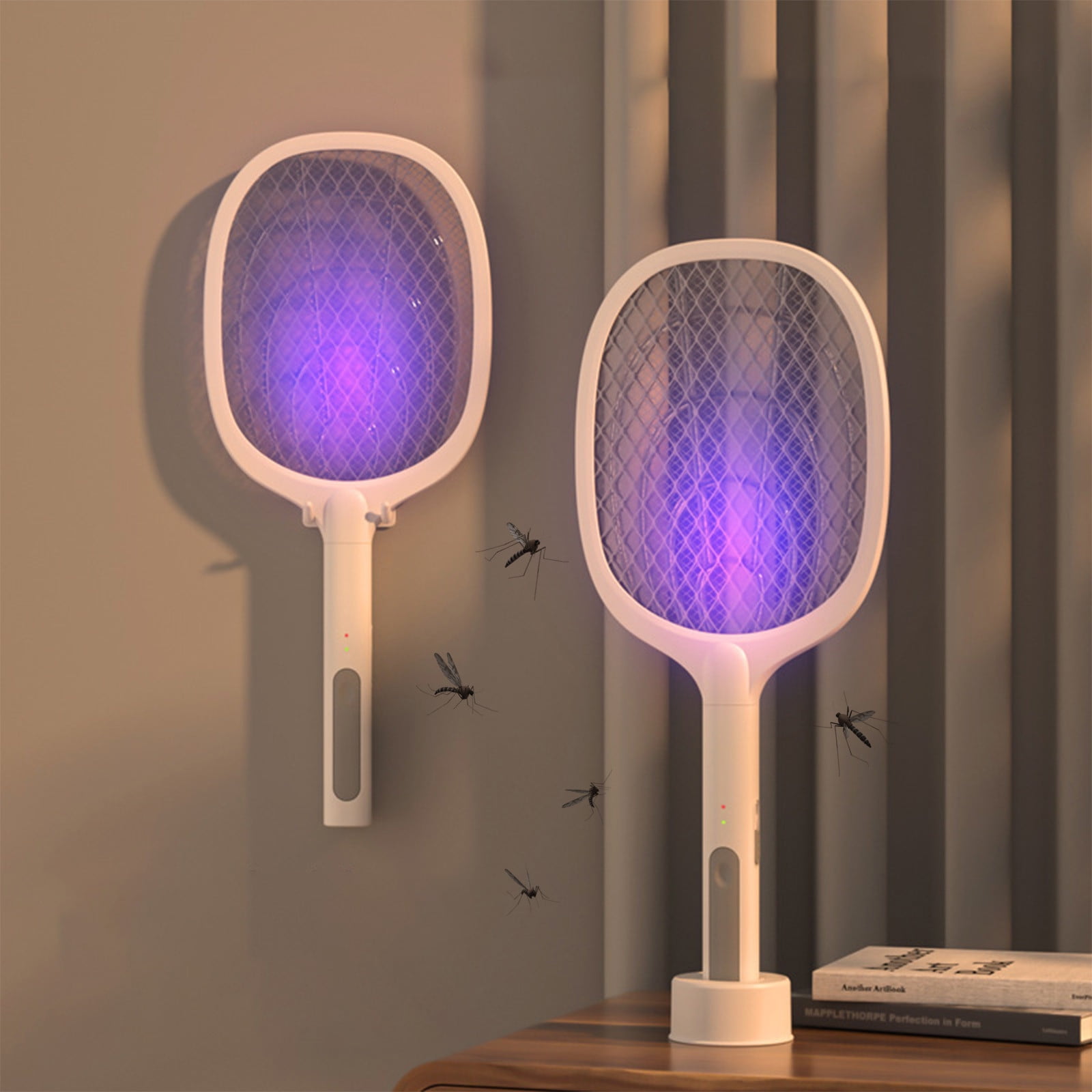Nkmbld Electric Handheld Bug Zapper, Indoor/Outdoor Electric Fly Swatter Racket for Flies Insect Killer Trap Home Office Camping Patio, White