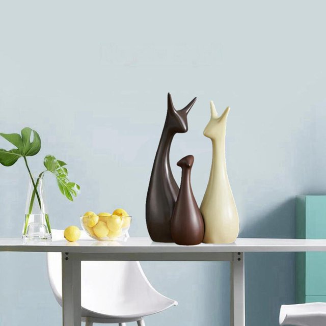 Hogar Cerámica Animal Decoración Creativa Escultura Adornos Ciervo Familia Estatuas Estantería Decoración Arte Árbol Artware Regalos 3 piezas profundas BLESIY Estatuas de cerámica