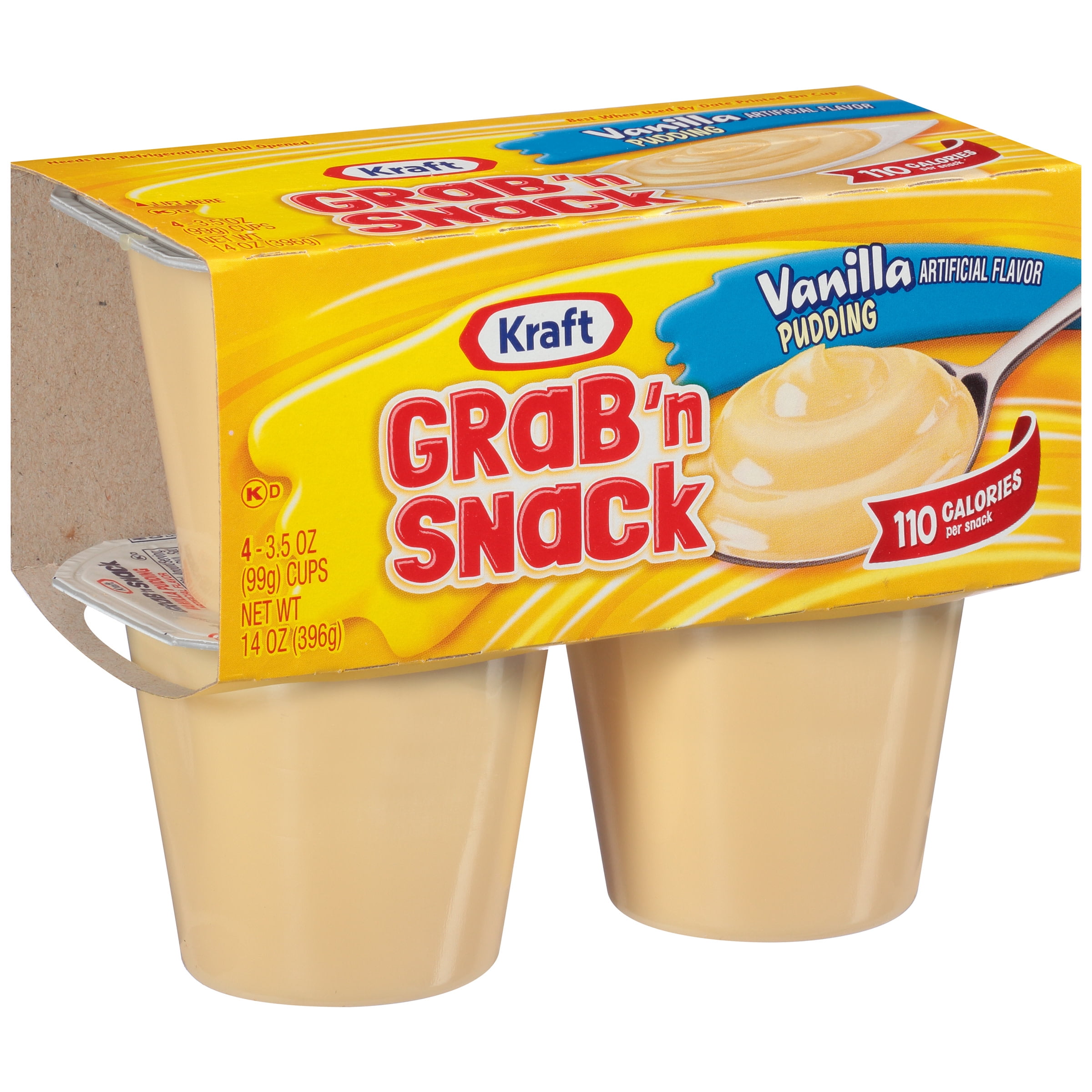 Kraft Grab 'N Snack Vanilla Pudding, 48 ct Casepack, 12 Packs of 4 Cups