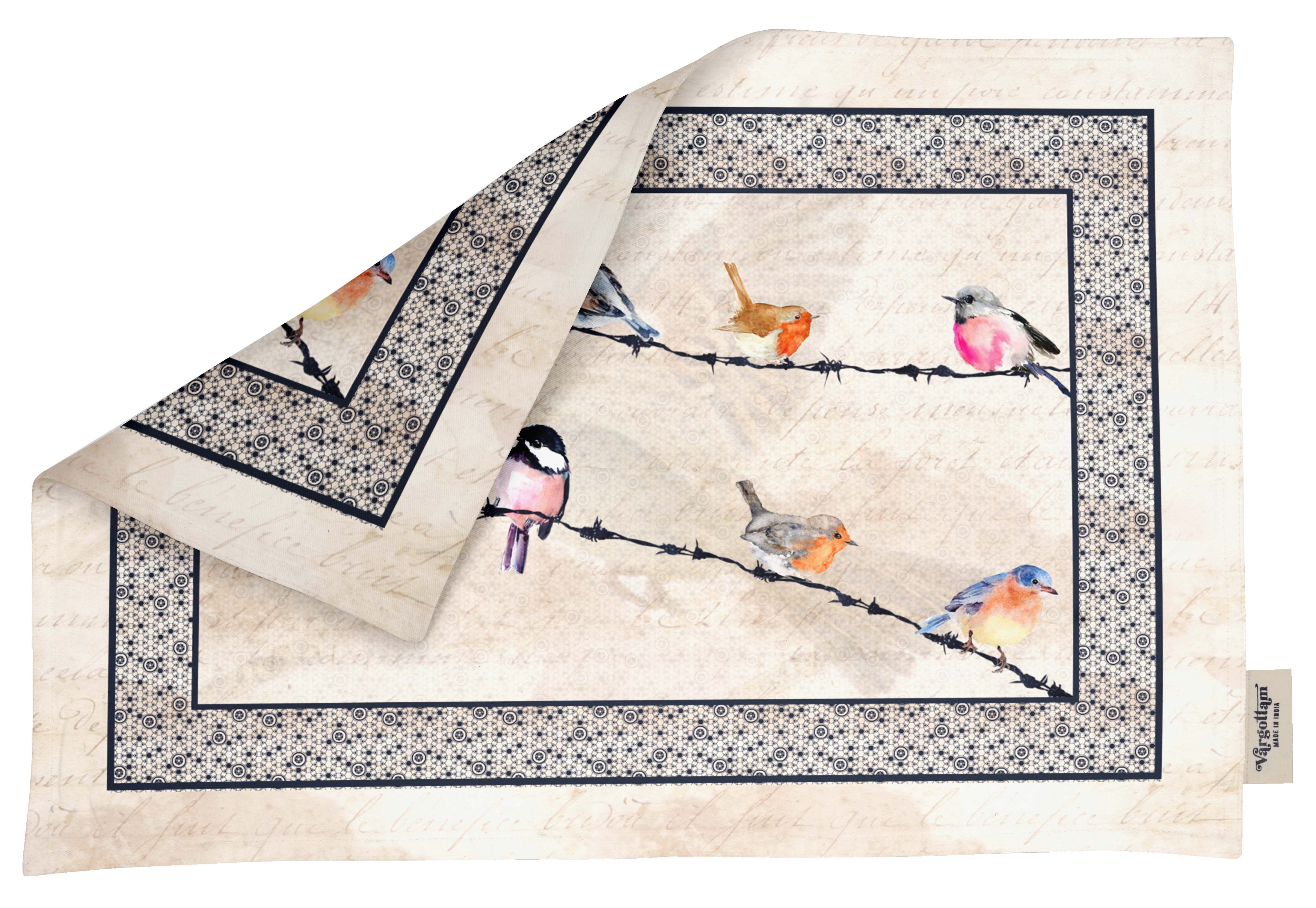 Vargottam Placemats- Placemat For Dining Table, Set Of 4- Printed & Reversible CottonNapkin-IndoorPlacematsFor Home & Kitchen Dining Table- Bird (Beige)
