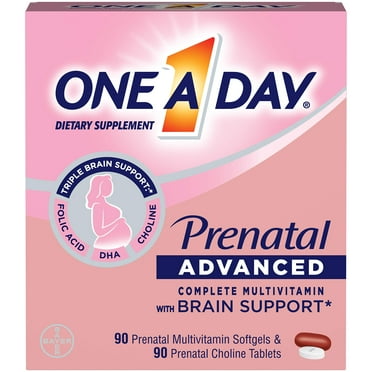 One A Day Women’s Prenatal Advanced Complete Multivitamin with Brain Support* with Choline, Folic Acid, Omega-3 DHA & Iron for Pre, During and Post Pregnancy, 90 90 Count, (180 Count Total Set)