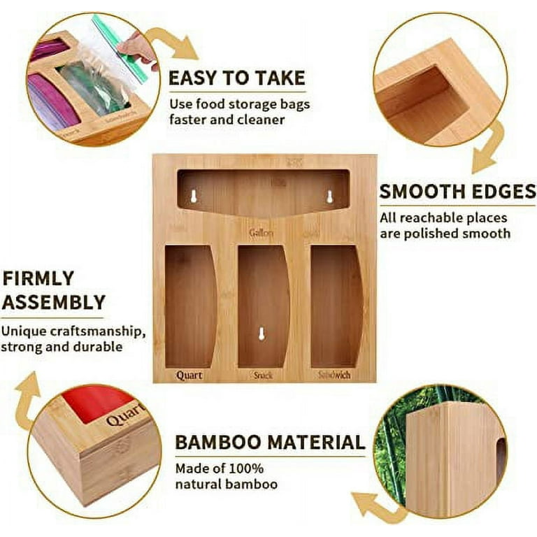 YIHATA Bamboo Ziplock Bag Storage Organizer for Kitchen Drawer or