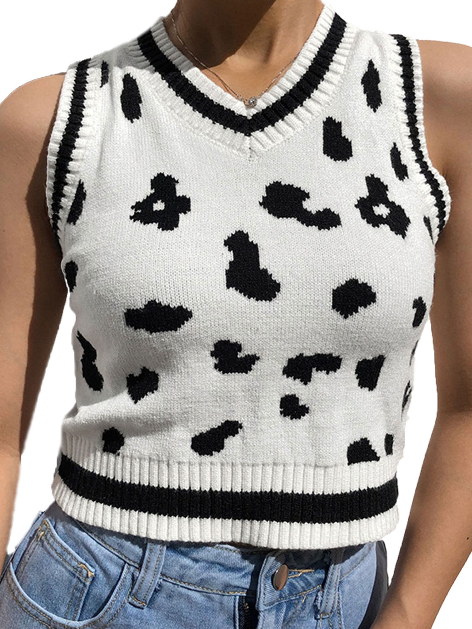 Women's Classic Sweater Vest Cow Print 