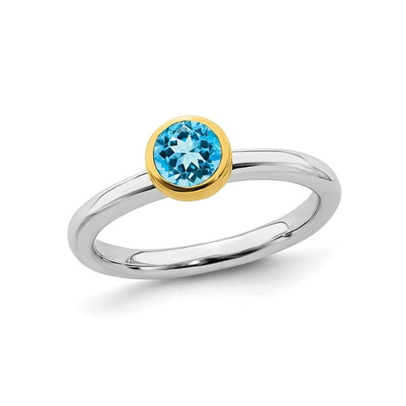 1/2 Carat (Ctw) Solitaire Blue Topaz Ring in Sterling Silver with Yellow Accents