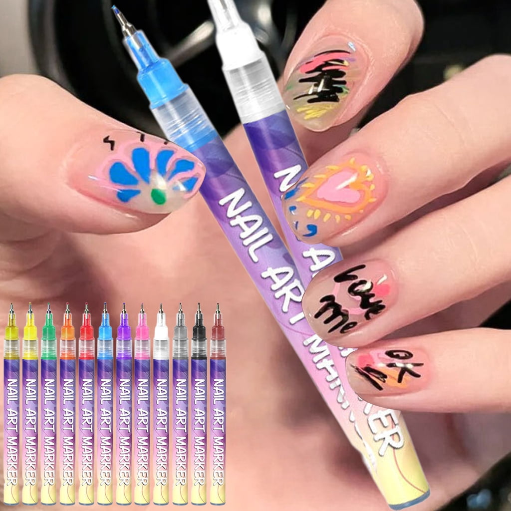 12 Colors Nail Art Pens Nail Polishing Pens Set Waterproof Nail Varnish Pens Quick