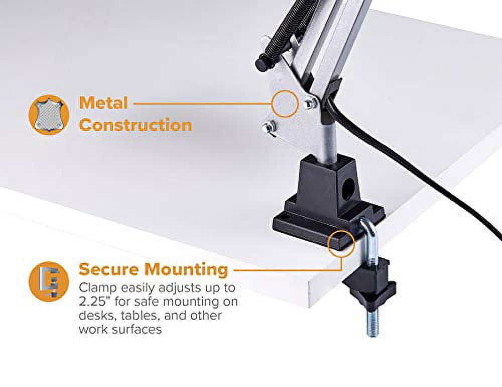 Bostitch Office LED Swing Arm Desk Lamp with Metal Clamp Mount, Silver