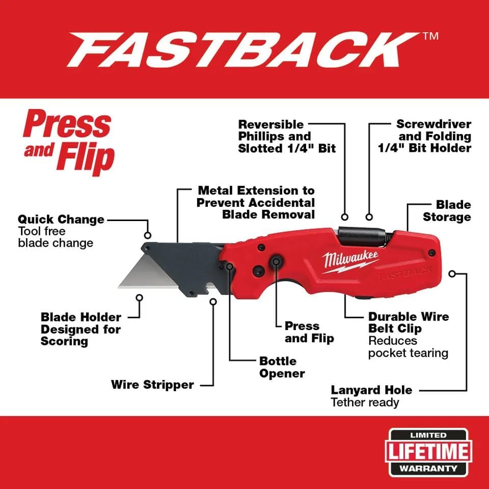 For Milwaukee 48-22-1505 FASTBACK 6 in 1 Folding Utility Knife w/Clip