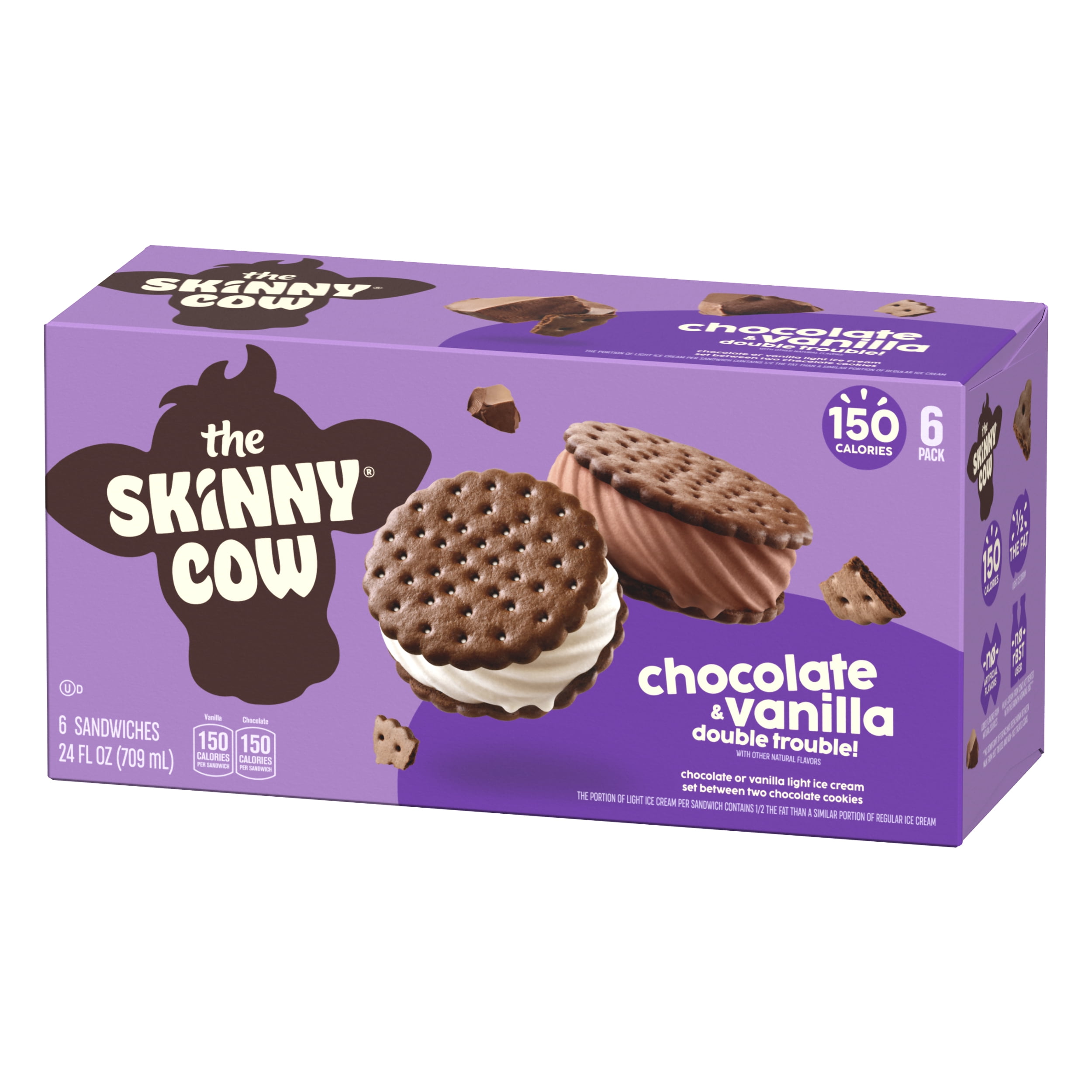 Skinny Cow Dynamic Duo Vanilla & Chocolate Ice Cream Sandwiches, 6 Count, 24.0 oz