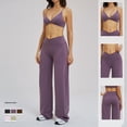 thumbnail image 3 of PISONIC Workout Sets for Women 2 Piece Yoga Outfits Twist Front Halter Sports Bras High Waist Flared Leggings Yoga Pilates Outfits Exercise Gym Sets, 3 of 9