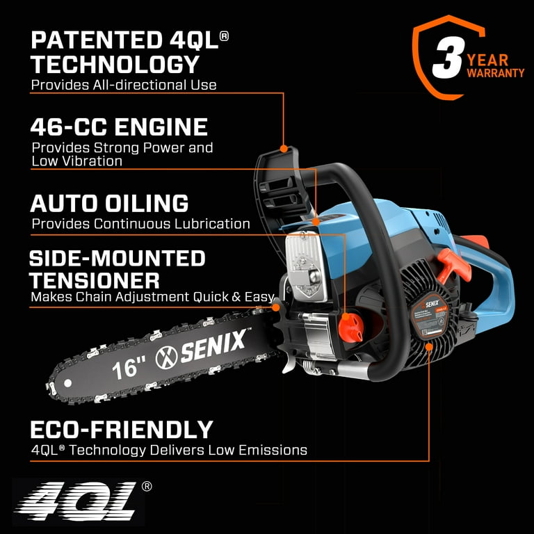 S. ページ 4点 SENIX 16-Inch 46cc 4-Cycle Gas Chainsaw with Oregon Bar and