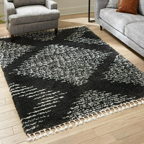 Unique Loom Serenity Shag Collection Area Rug - Walcott (4' x 6' Rectangle Black and White)