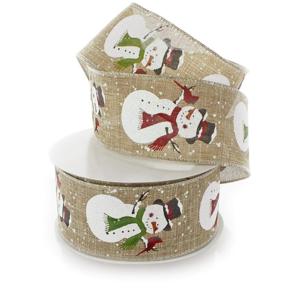 Ribbon Traditions Snowman/Cardinal Wired Ribbon 2 1/2" by 25 Yards - Natural