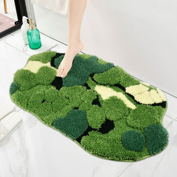 Green Moss Leaf Bath Mat Non-Slip Moss Bathroom Rugs Super Absorbent Bath Mat Soft Microfiber Machine Washable Shower Mat Cute 3D Moss Bath Rug for Bathroom Entryway 20x32inch