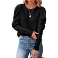thumbnail image 1 of Suéter de punto con cuello redondo para mujer, suéter de jacquard con manga de cordero y cuello redondo para otoño e invierno, negro XL, 1 of 6
