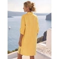 thumbnail image 2 of Women's Striped Shirt Dress, Collared Button Front Roll-Up Sleeve Loose Casual Dress with Pockets, 2 of 5