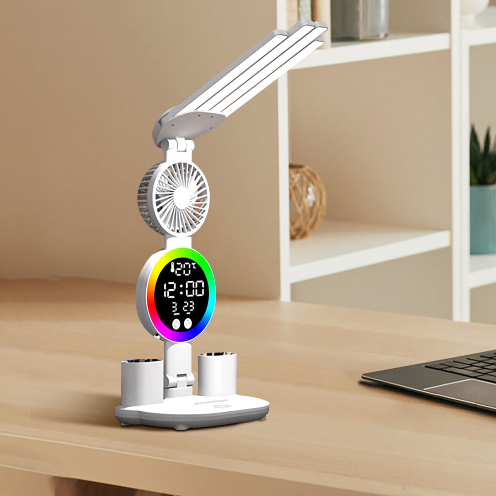 LLDYYDS Rechargeable Table Lamp Study Desk Lamp Reading Light Night Light with Fan Clock Dispaly Reading Desk Light