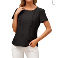 thumbnail image 1 of Camiseta de mujer Verano Cuello redondo Manga corta Casual Top suelto, Negro, L seitruly AP001321-03, 1 of 7