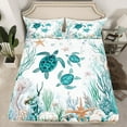 thumbnail image 3 of Feelyou Kawaii Sea Turtle Twin Sheet Sets, Dreamy Marine Animal Twin Fitted Sheet, Seashell Starfish Coral Flat Sheet, Lightweight Room Decor, 3pcs, 3 of 8