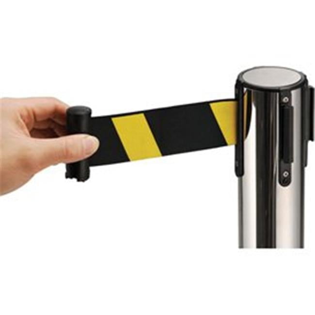 Retractable Crowd Control Stanchion - Stainless Steel - 39 in. Height - Yellow & Black Belt