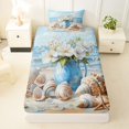 thumbnail image 3 of jejeloiu Coastal Floral Vase Twin Sheets,Seashell Beach Scene Bedding For Boys,Blue Beige,3 Pieces,1 Fitted Sheet and 1 Pillowcase, 3 of 6