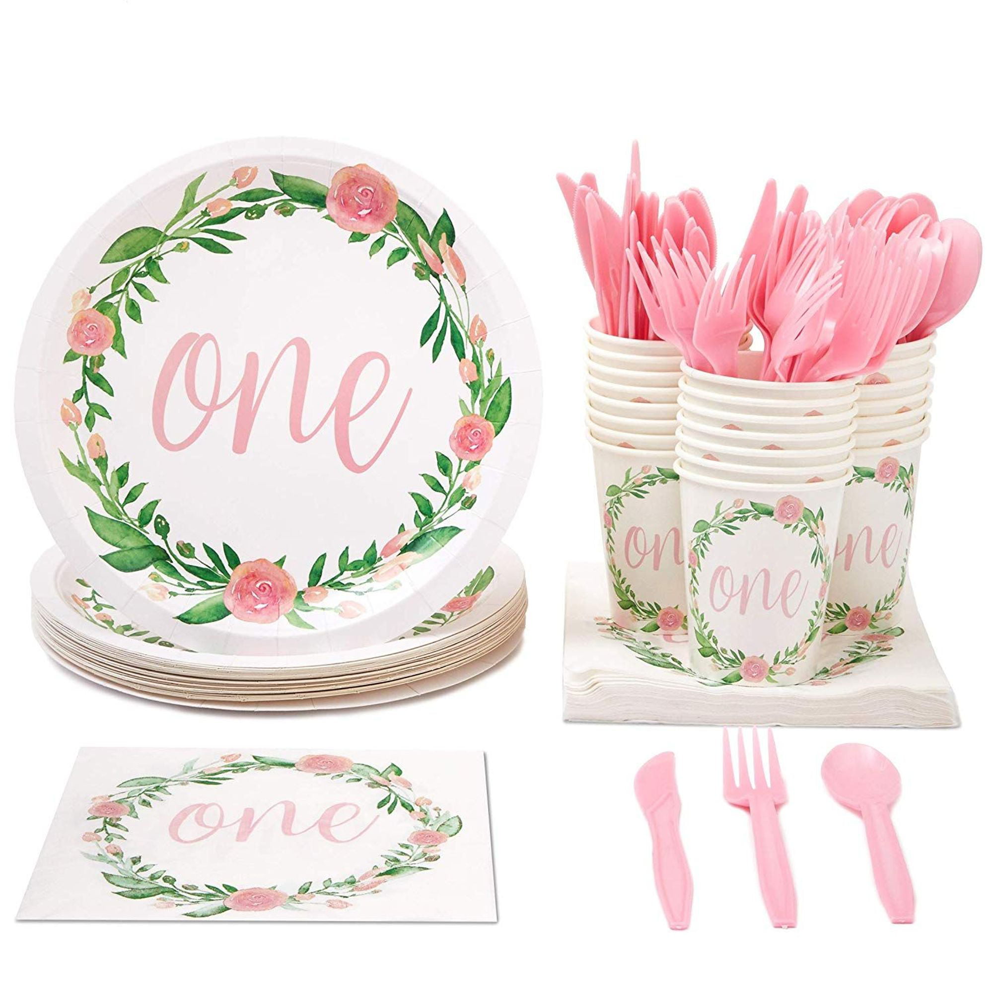 Tableware Decorations Partyware Pink Baby Girl 1st First Birthday Party