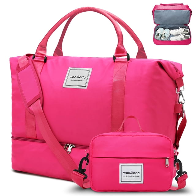 Bolsa de viaje WOOMADA Weekender Overnight para mujer, color rosa intenso