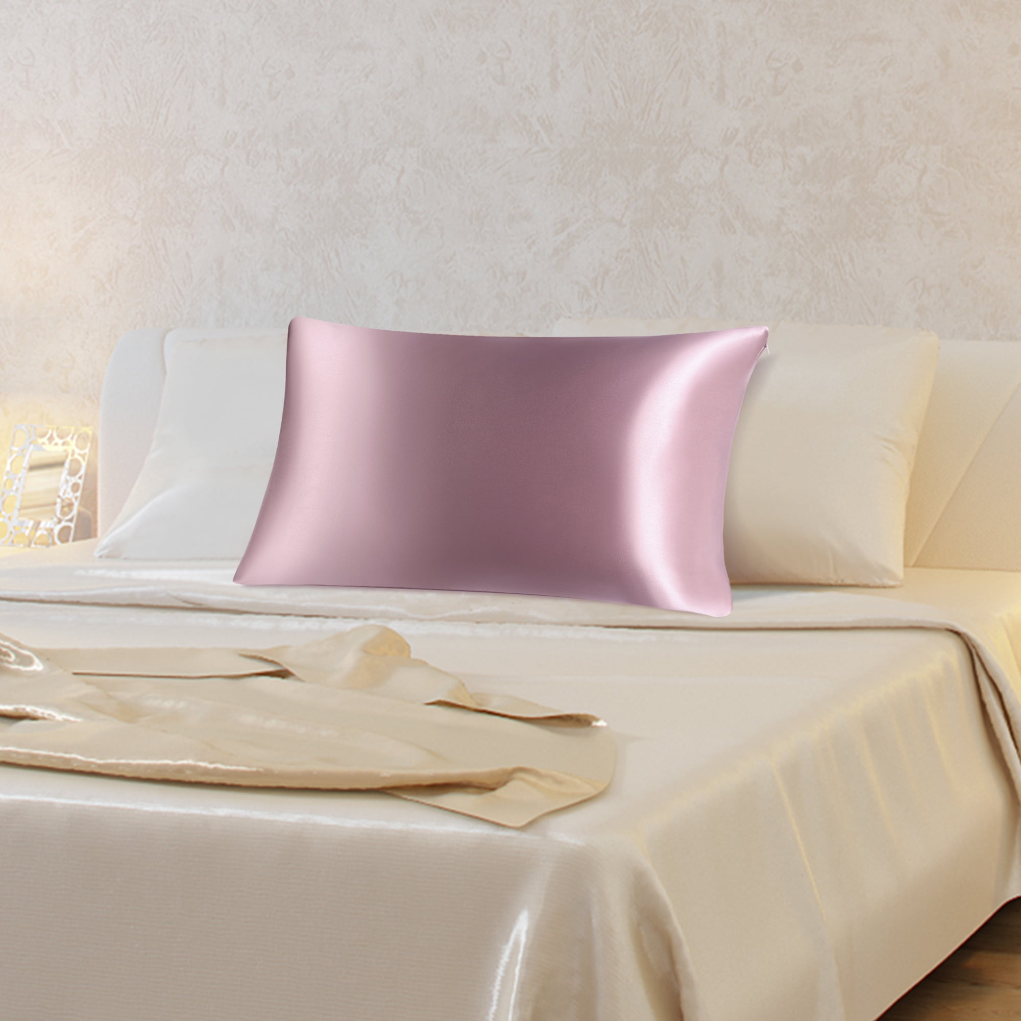 PiccoCasa 1 Pack 19mm Silk Pillowcase for Hair and Skin with Zipper Queen Mauve