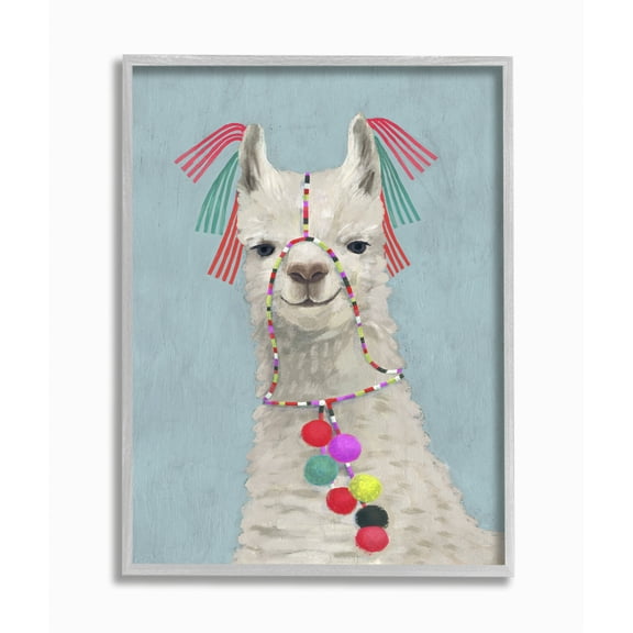 Stupell Industries Llama Adorned in Tassels and Pom Poms Painting Framed Wall Art by Victoria Borges