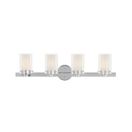 

Bathroom Vanity 4 Light With Clear Outside Glass / Opal Inside Glass Chrome size 32 in 240 Watts - World of Crystal