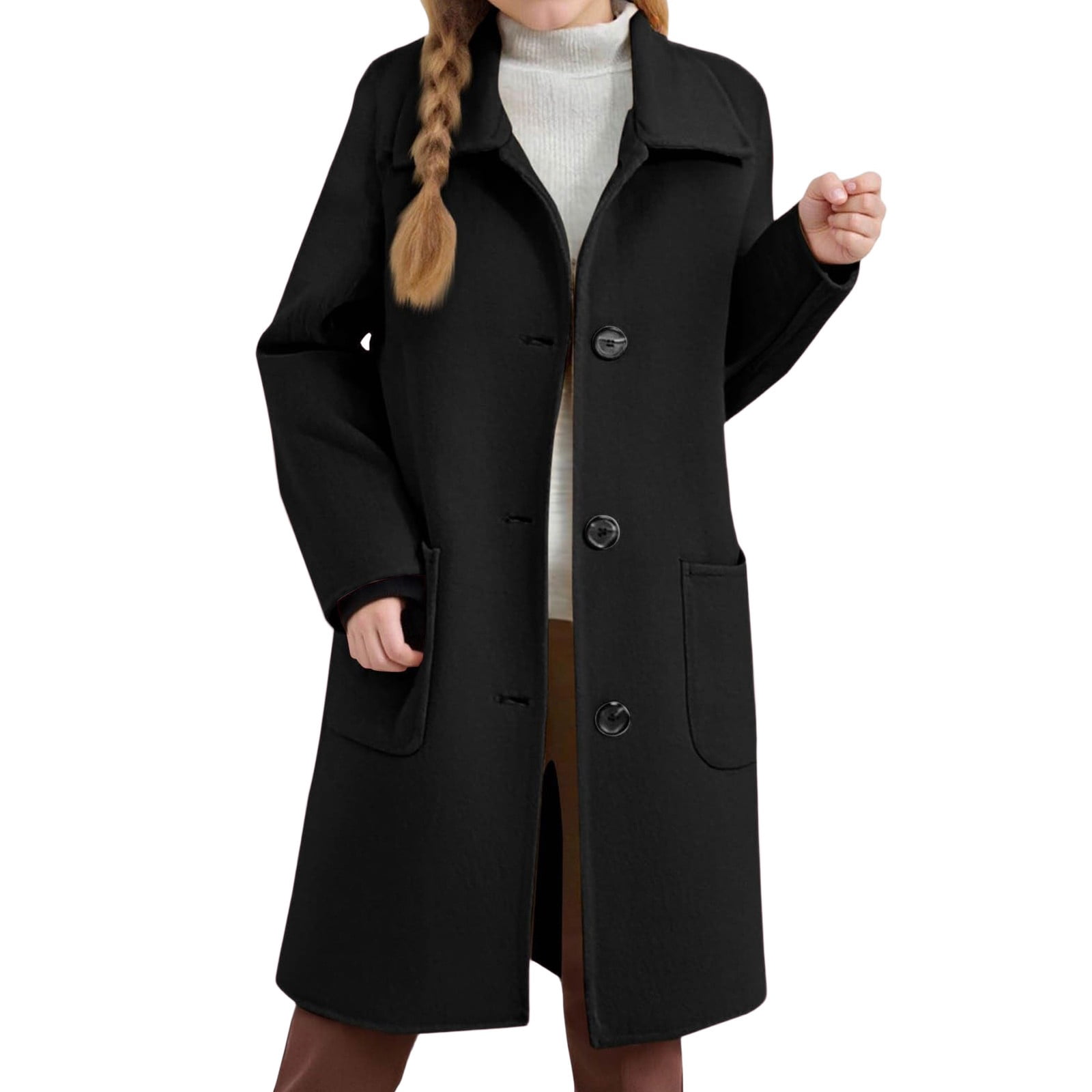 ジャケット・アウター EG - LH Pea Coat - Fake Melton - BLACK Mgmyaa Boys and Girls Wool Blend Pea Coat Single Breasted Lapel
