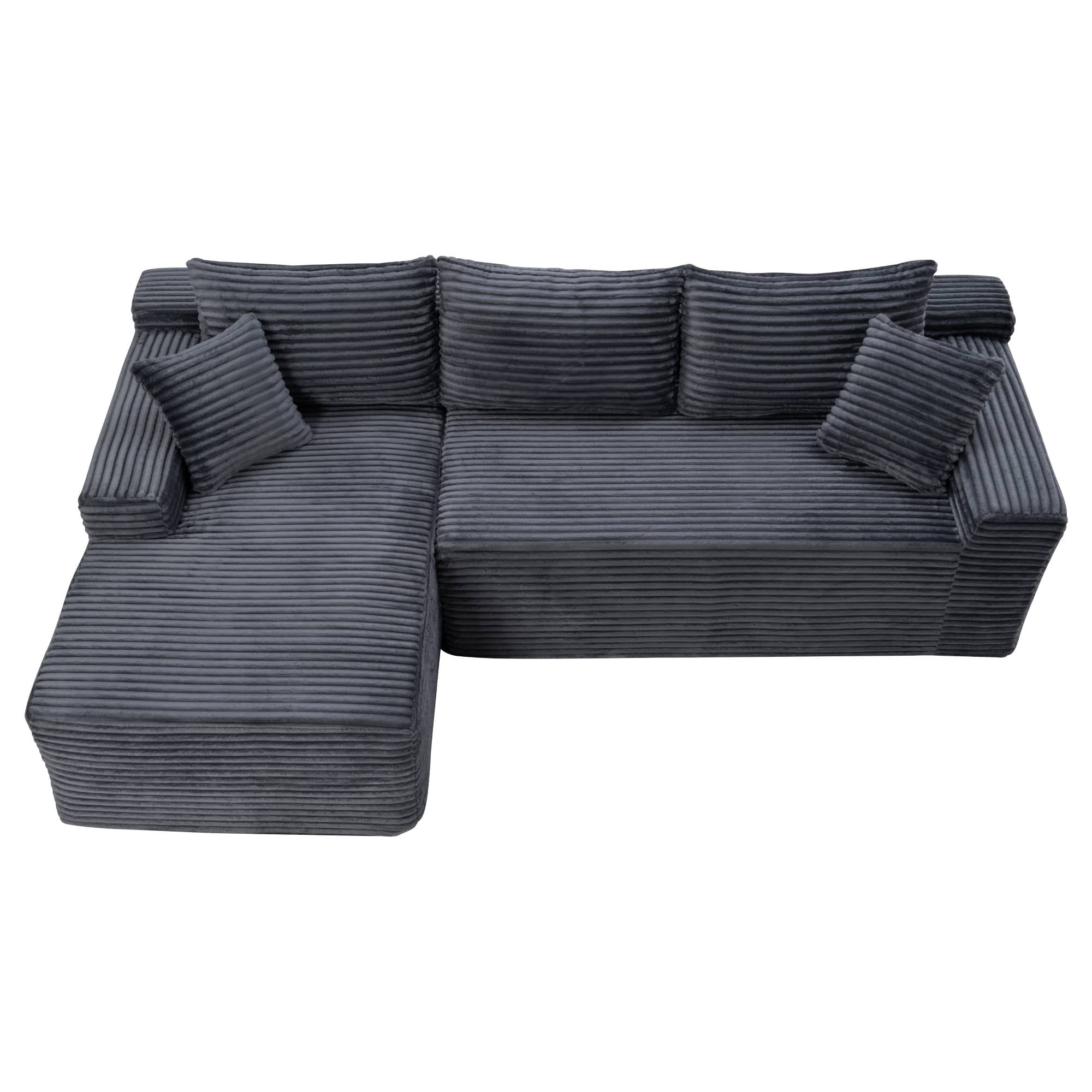 106 inch L Shape Cloud Couch Modular Sectional Sofa Corduroy Boneless Sofa Couch with Chaise, No Assembly Sofa for Living Room, Grey