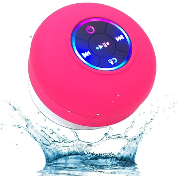 Mini altavoz Bluetooth para ducha con luz LED, portátil, resistente al agua IPX4, inalámbrico con ventosa, resistente al agua, rojo