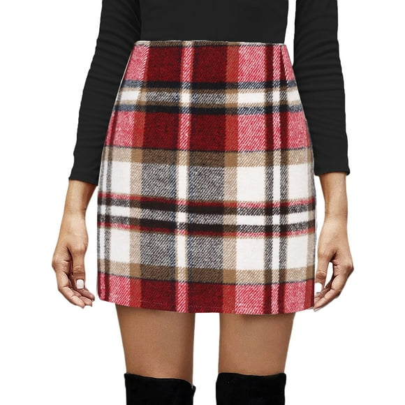 Women Plaid Mini Skirt High Waist Bodycon A Line Skirts Vintage Tartan Wool Pencil Short Skirt 90s Streetwear