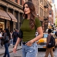 thumbnail image 2 of WULMLEO Women Short Sleeve Tops Crewneck Ribbed Knit Fitted Tshirts Dressy Casual Basic Tee 2026 Summer Shirts Army Green S, 2 of 4